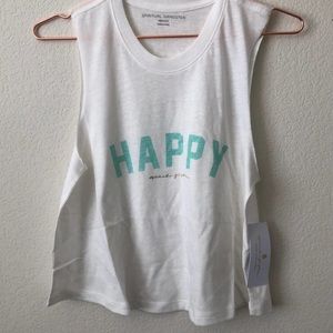 Spiritual Gangster Happy Crop Tank Top white mint